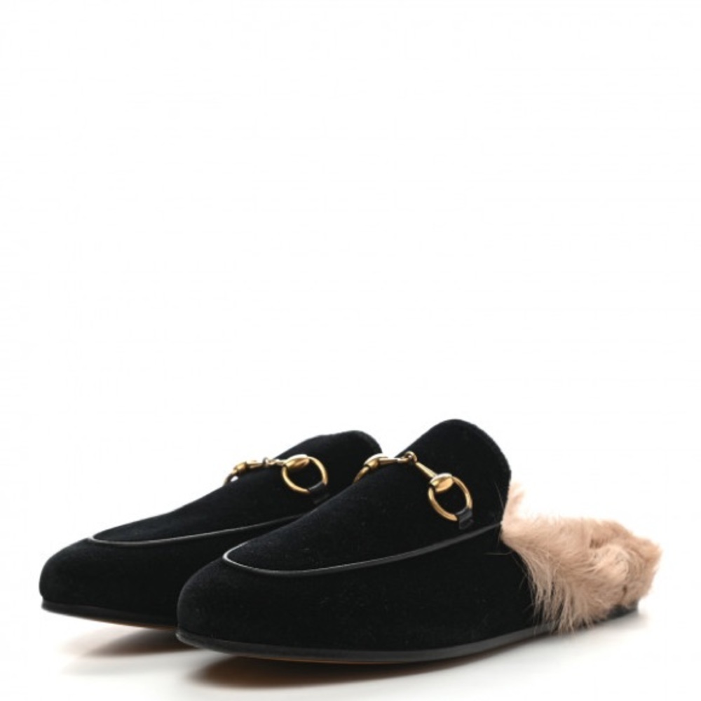 Gucci Princetown velvet fur mules 35.5